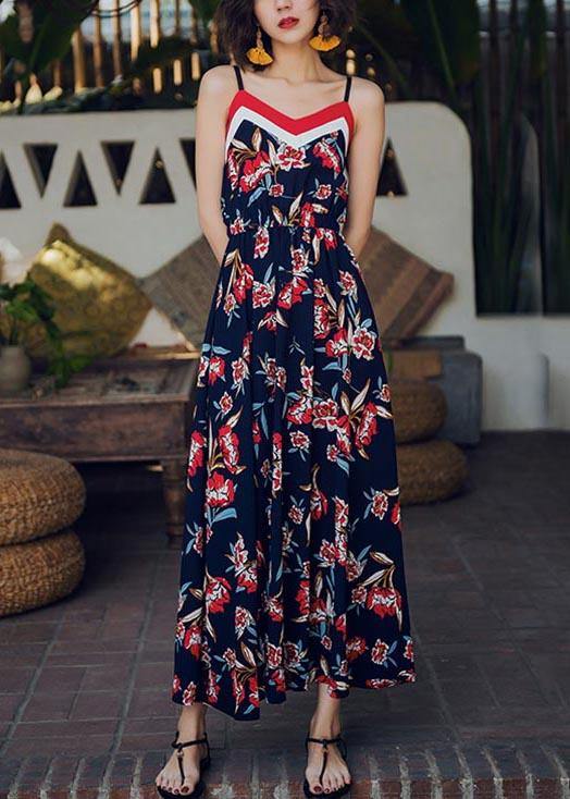 Modern Navy Print Backless Cotton  Maxi Dresses - bagstylebliss