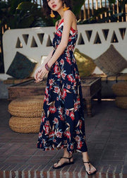 Modern Navy Print Backless Cotton  Maxi Dresses - bagstylebliss