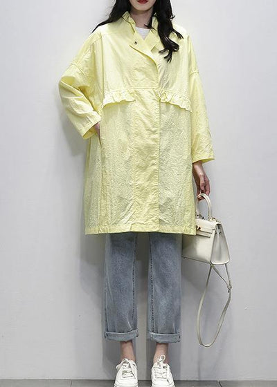 Modern Notched Ruffles Plus Size Coats Women yellow daily outwear - bagstylebliss