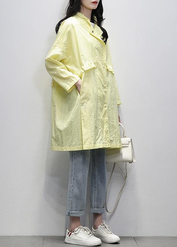 Modern Notched Ruffles Plus Size Coats Women yellow daily outwear - bagstylebliss