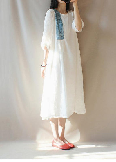 Modern O Neck Patchwork Clothes Photography White Loose Dresses - bagstylebliss