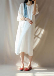 Modern O Neck Patchwork Clothes Photography White Loose Dresses - bagstylebliss