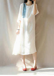 Modern O Neck Patchwork Clothes Photography White Loose Dresses - bagstylebliss