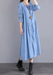 Modern O Neck Pockets Spring Fashion Ideas Blue Maxi Dresses - bagstylebliss