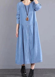 Modern O Neck Pockets Spring Fashion Ideas Blue Maxi Dresses - bagstylebliss