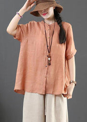 Modern Orange Stand Button Summer Shirt Top - bagstylebliss