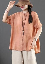 Modern Orange Stand Button Summer Shirt Top - bagstylebliss