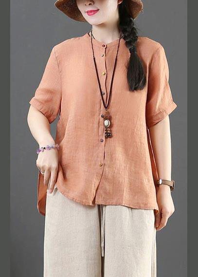 Modern Orange Stand Button Summer Shirt Top - bagstylebliss