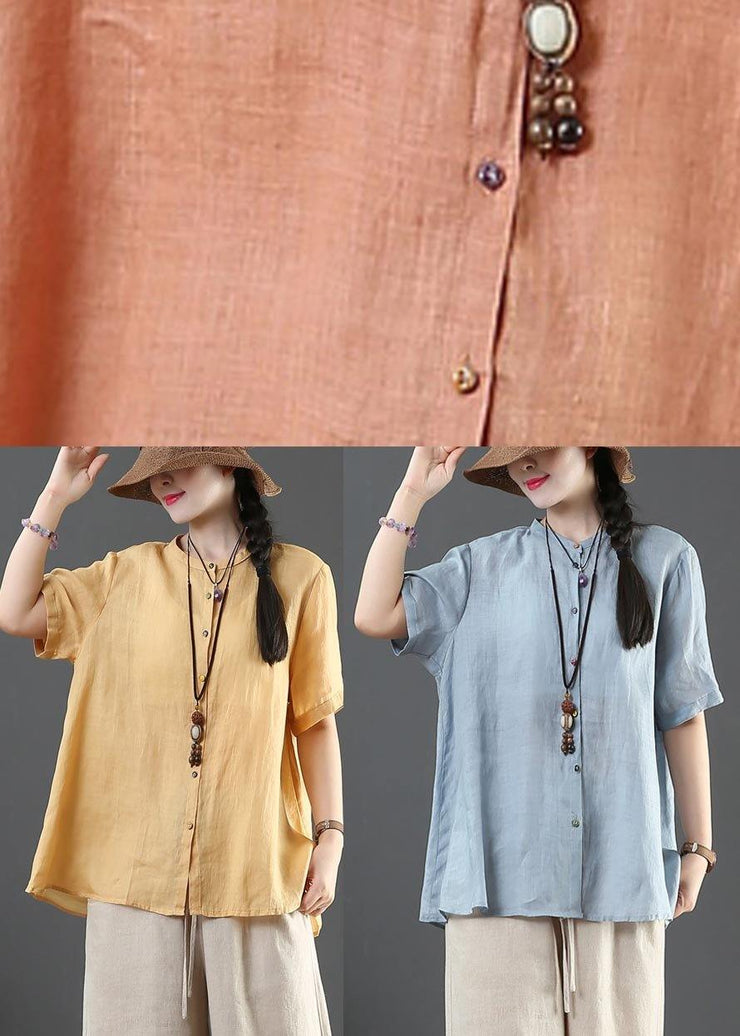 Modern Orange Stand Button Summer Shirt Top - bagstylebliss