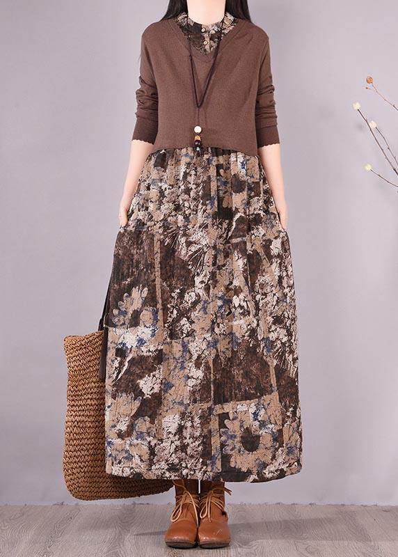 Modern Patchwork Spring Dresses Design Chocolate Print Dresses - bagstylebliss