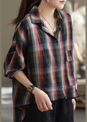 Modern Peter Pan Collar Plaid Cotton Shirts Spring