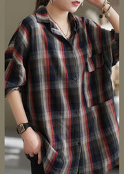 Modern Peter Pan Collar Plaid Cotton Shirts Spring