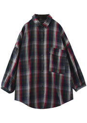 Modern Peter Pan Collar Plaid Cotton Shirts Spring