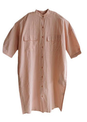 Modern Pink Asymmetrical Design Pockets Button Fall Three Quarter Sleeve Blouse Tops - bagstylebliss