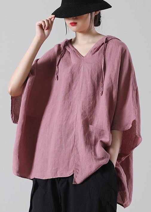 Modern Pink Batwing Sleeve Cotton Linen Summer Top - bagstylebliss