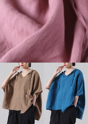 Modern Pink Batwing Sleeve Cotton Linen Summer Top - bagstylebliss