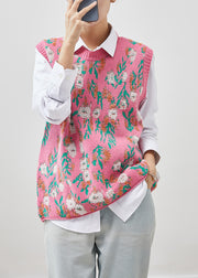 Modern Pink Jacquard Knit Pullover Vests Winter