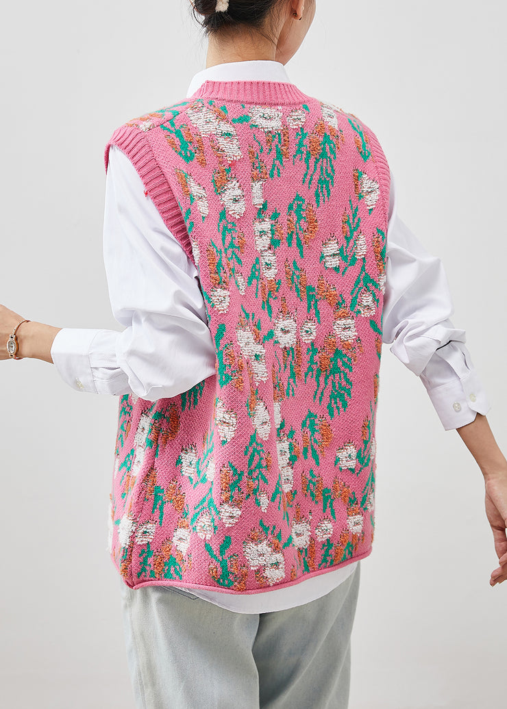 Modern Pink Jacquard Knit Pullover Vests Winter