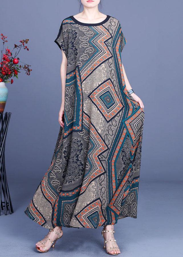Modern Print Silk O-Neck Short Sleeve Summer Mid Dress - bagstylebliss