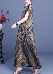 Modern Print Silk O-Neck Short Sleeve Summer Mid Dress - bagstylebliss
