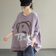 Modern Purple Cartoon print cotton Shirts O Neck loose Spring Shirts - bagstylebliss