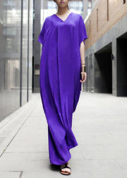 Modern Purple Clothes V Neck Baggy Dresses - bagstylebliss