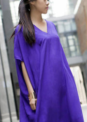 Modern Purple Clothes V Neck Baggy Dresses - bagstylebliss