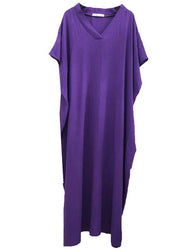 Modern Purple Clothes V Neck Baggy Dresses - bagstylebliss