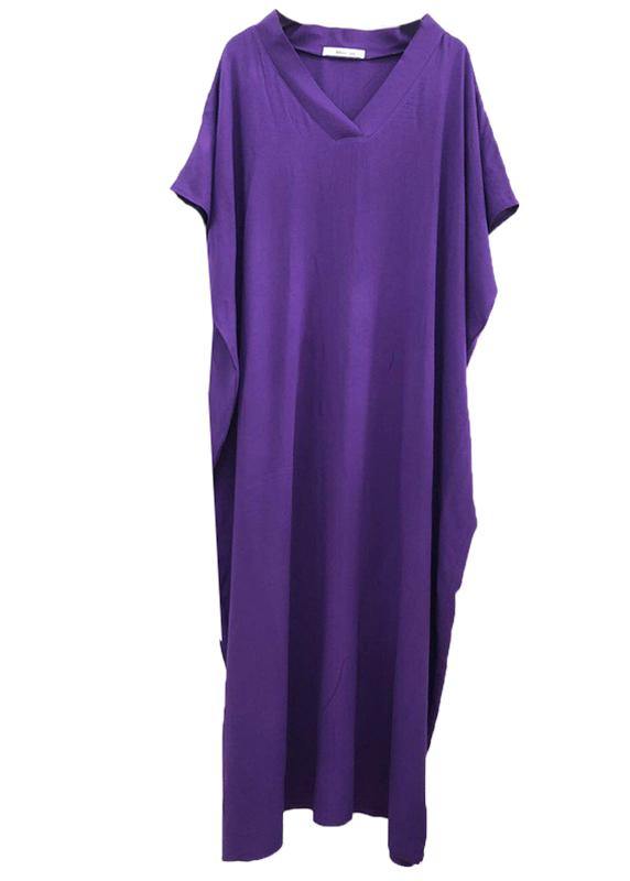 Modern Purple Clothes V Neck Baggy Dresses - bagstylebliss