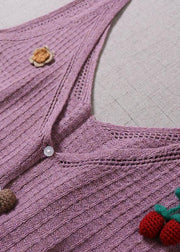 Modern Purple Cute Button Floral Fall Knit Vest - bagstylebliss