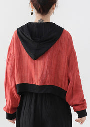 Modern Red Colorblock Patchwork Linen Fake Two Piece Coats Long Sleeve