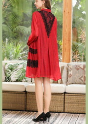 Modern Red Patchwork Peter Pan Collar Chiffon Summer Dresses - bagstylebliss