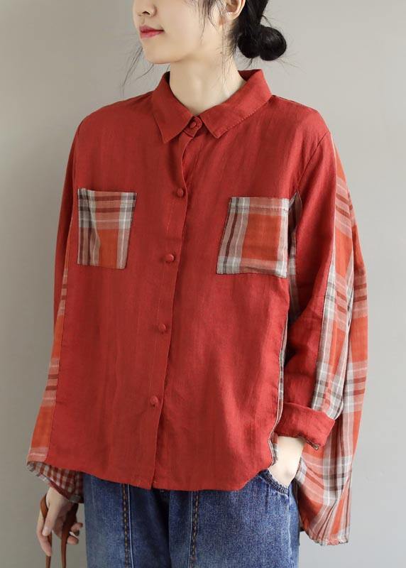 Modern Red Plaid Clothes For Women Lapel Patchwork Spring Top - bagstylebliss