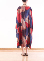 Modern Red Print O-Neck Loose Long Chiffon Dress - bagstylebliss