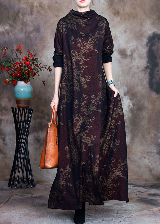 Modern Red Print asymmetrical design elegant Fall Long sleeve Holiday Dress