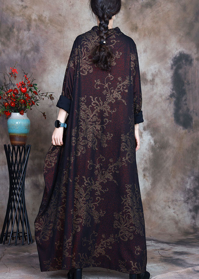 Modern Red Print asymmetrical design elegant Fall Long sleeve Holiday Dress