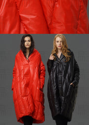 Modern Red Turtle Neck Cloak Sleeves low high design Winter Duck Down coat