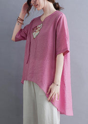Modern Rose low high design Cotton Linen T Shirt Summer - bagstylebliss