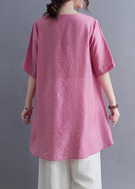 Modern Rose low high design Cotton Linen T Shirt Summer - bagstylebliss