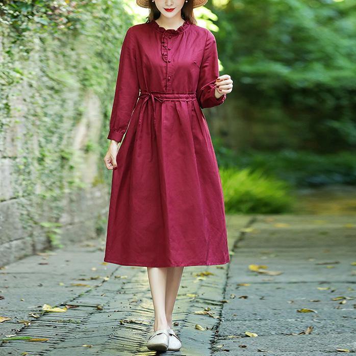 Modern Ruffled drawstring spring Tunics Fabrics red Dress - bagstylebliss