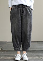 Modern Spring Wide Leg Pants Trendy Plus Size Denim Gray Sewing Elastic Waist Pockets Jeans - bagstylebliss