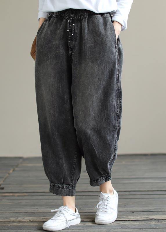 Modern Spring Wide Leg Pants Trendy Plus Size Denim Gray Sewing Elastic Waist Pockets Jeans - bagstylebliss