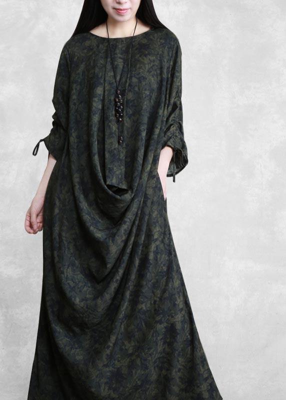 Modern V Neck Asymmetric Spring Clothes For Women Design Green Print Loose Dress - bagstylebliss