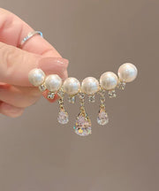 Modern White Crystal Pearl Tassel Brooches