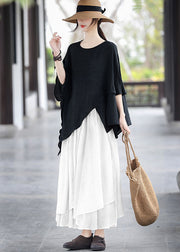 Modern White Elastic Waist Asymmetrical Exra Large Hem Cotton Skirts Summer