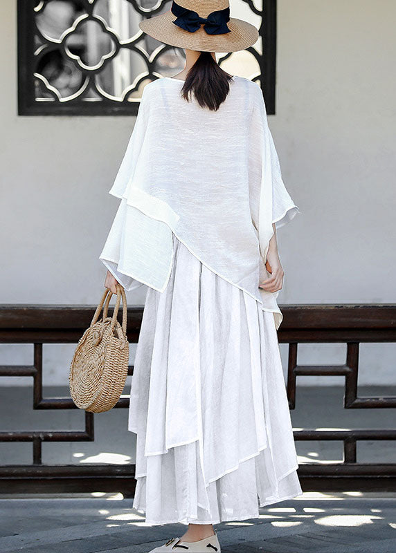 Modern White Elastic Waist Asymmetrical Exra Large Hem Cotton Skirts Summer