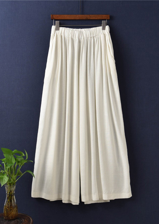 Modern White Elastic Waist Draping Linen Straight Pants Fall