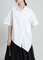 Modern White Patchwork Asymmetrical Design Summer Cotton Blouses Half Sleeve - bagstylebliss