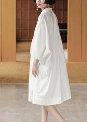 Modern White Peter Pan Collar Button Cotton Long Dress Long Sleeve