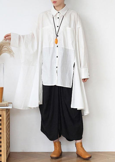Modern White Peter Pan Collar asymmetrical design Cotton Spring Shirts - bagstylebliss